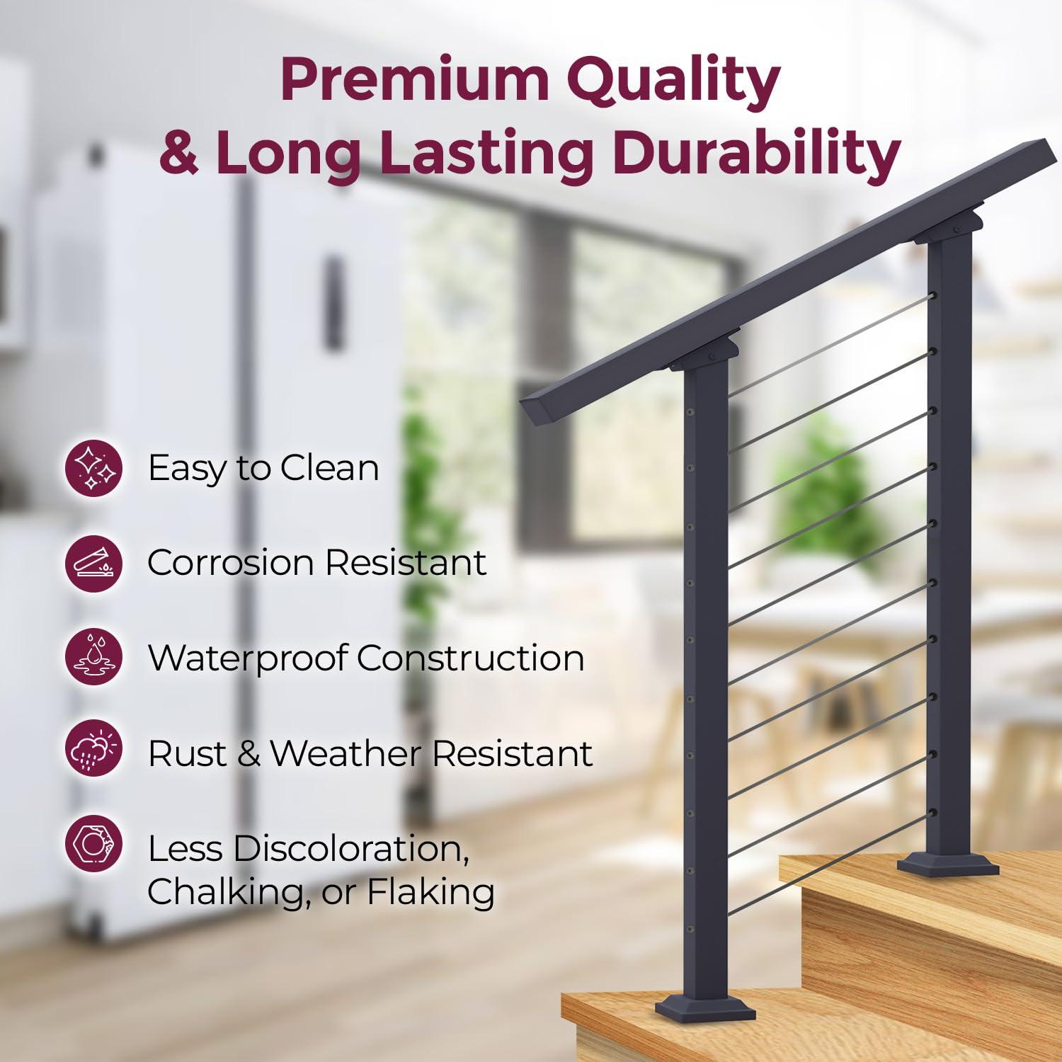 CR Home Hand Rails for Outdoor Steps for Porch, Deck, & Balcony Railing