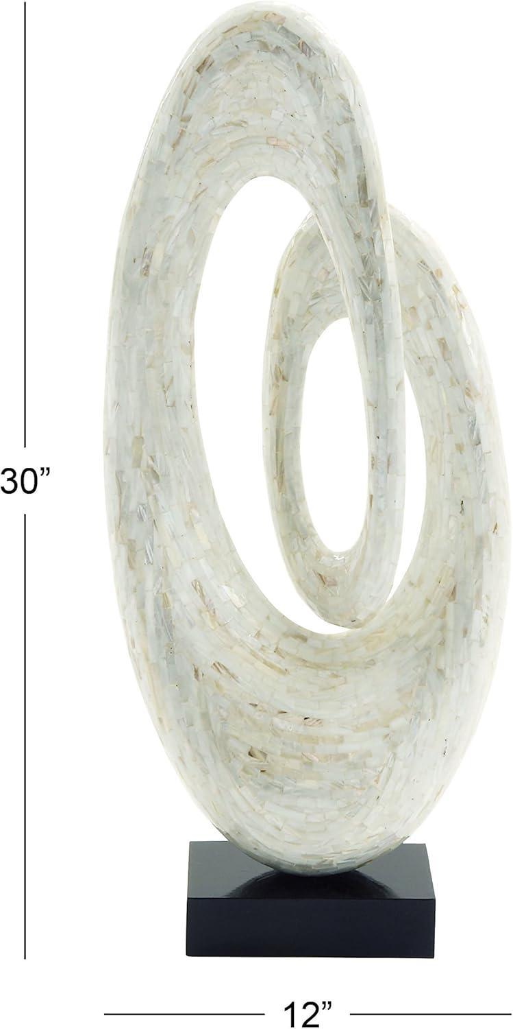 12" x 30" White Mother of Pearl Shell Swirl Abstract Sculpture with Black Base, by DecMode