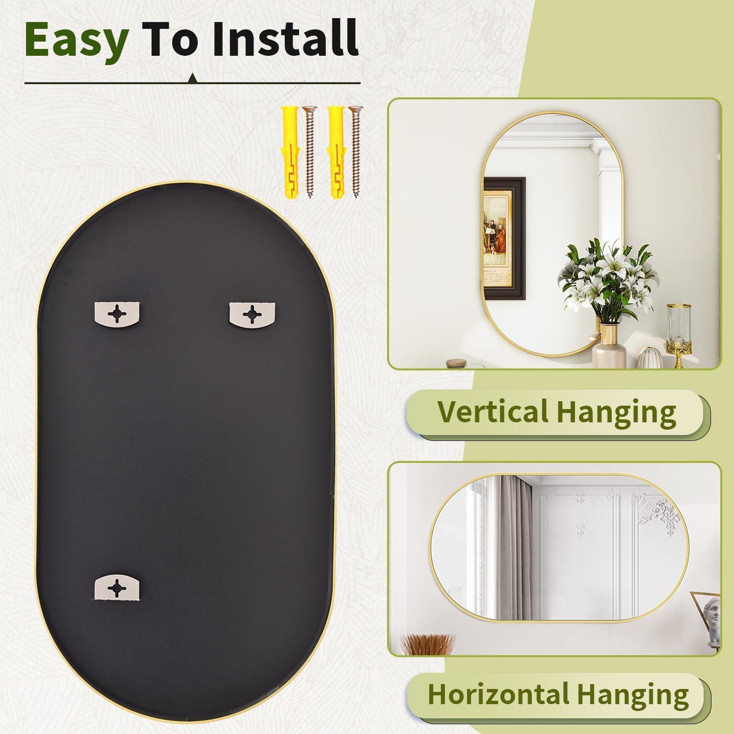 Oval Mirror, 20 X 36 Inch Black Bathroom Mirror, Oval Mirror for Bathroom, Black Vanity Mirror for Wall, Entryway, Living Room, Wall Mount Mirrors Hangs Vertical or Horizontal