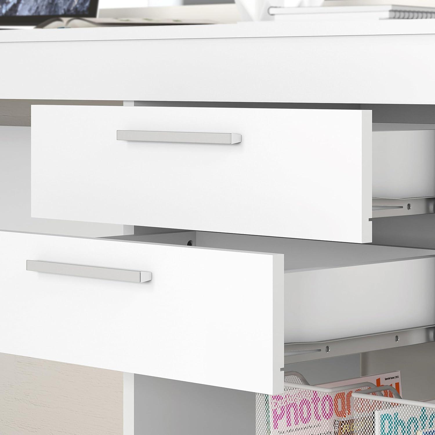 Contemporary White Particle Board Corner Writing Desk with Drawers