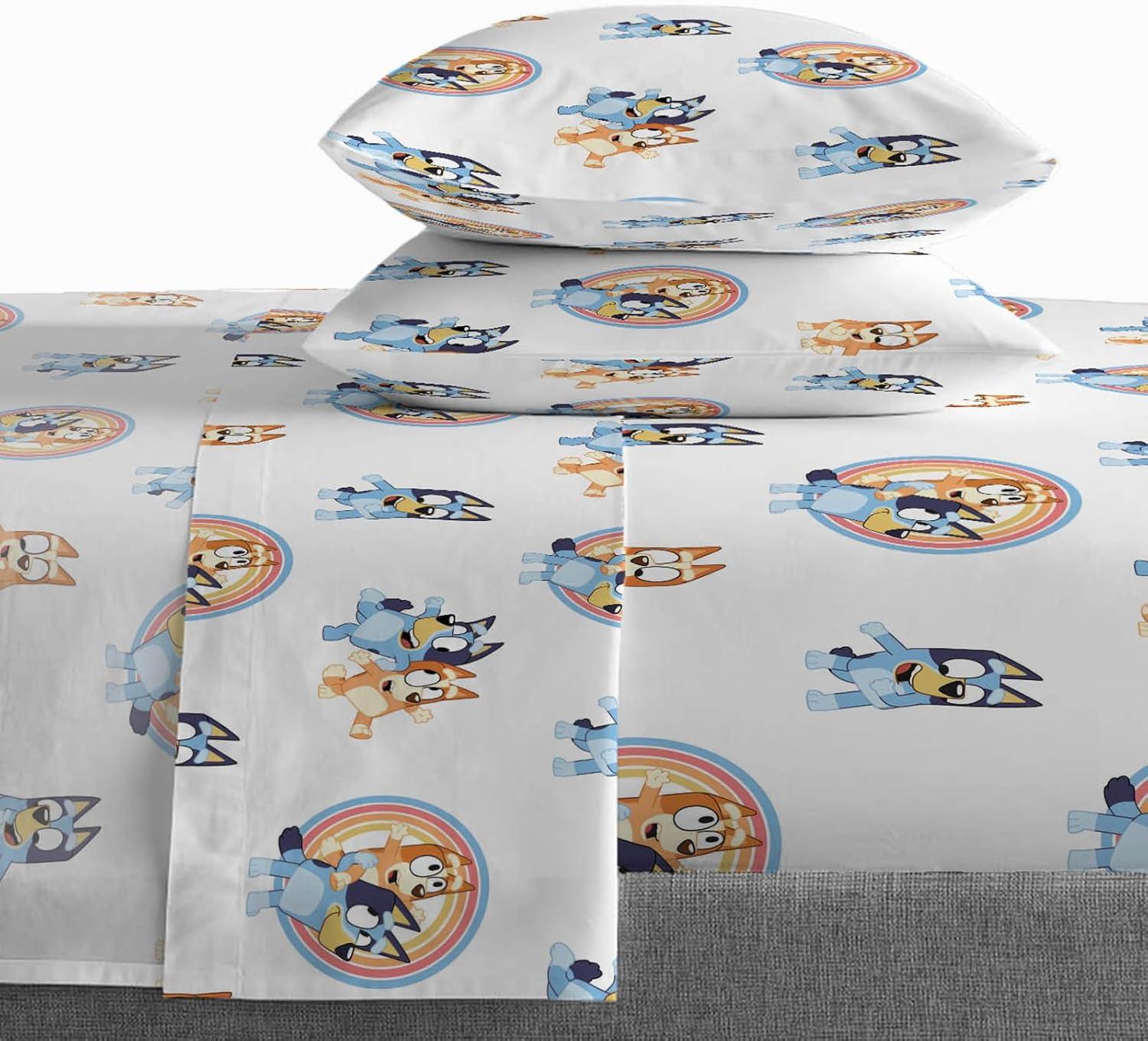 Saturday Park Saturday Park Bluey Rainbow 100% Organic Cotton Sheet Set
