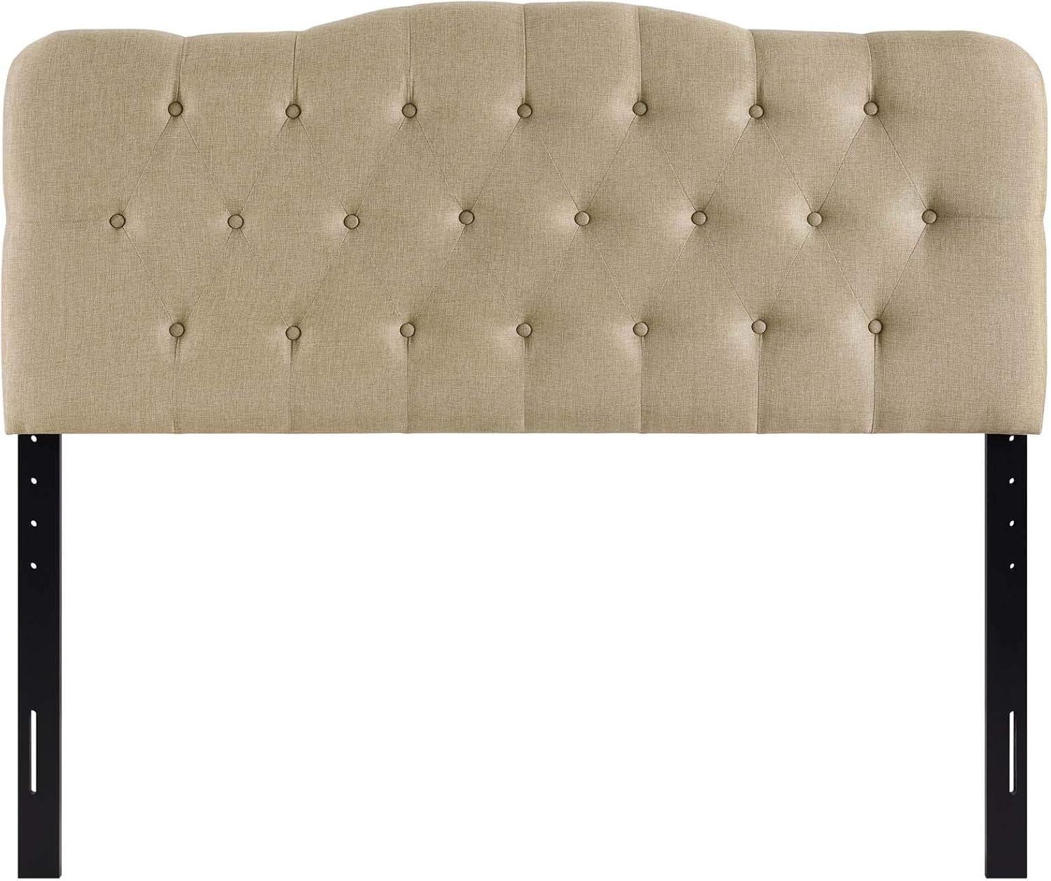 Beige Tufted Upholstered Queen Fabric Headboard