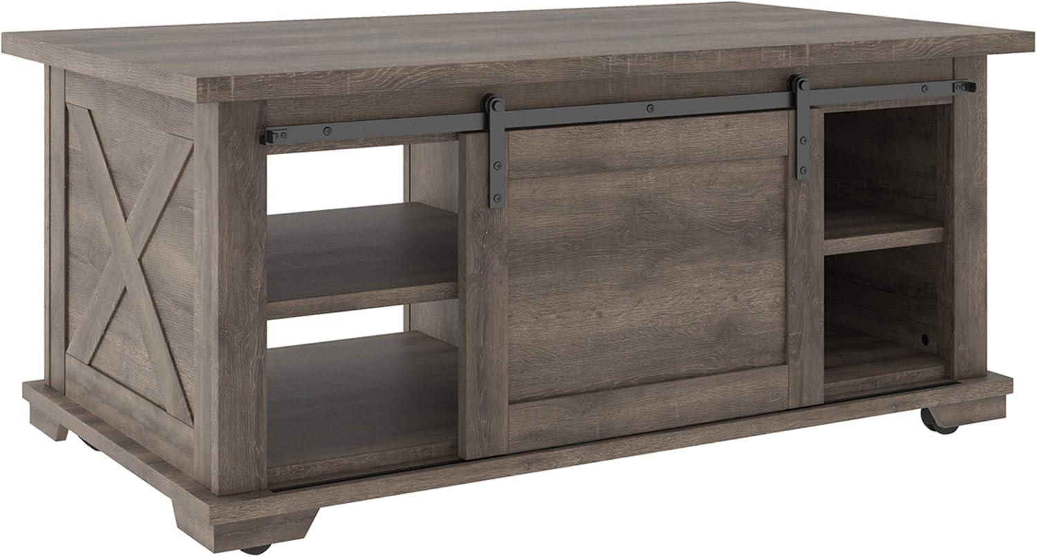 Contemporary Two-Tone Sliding Barn Door Coffee Table with Storage