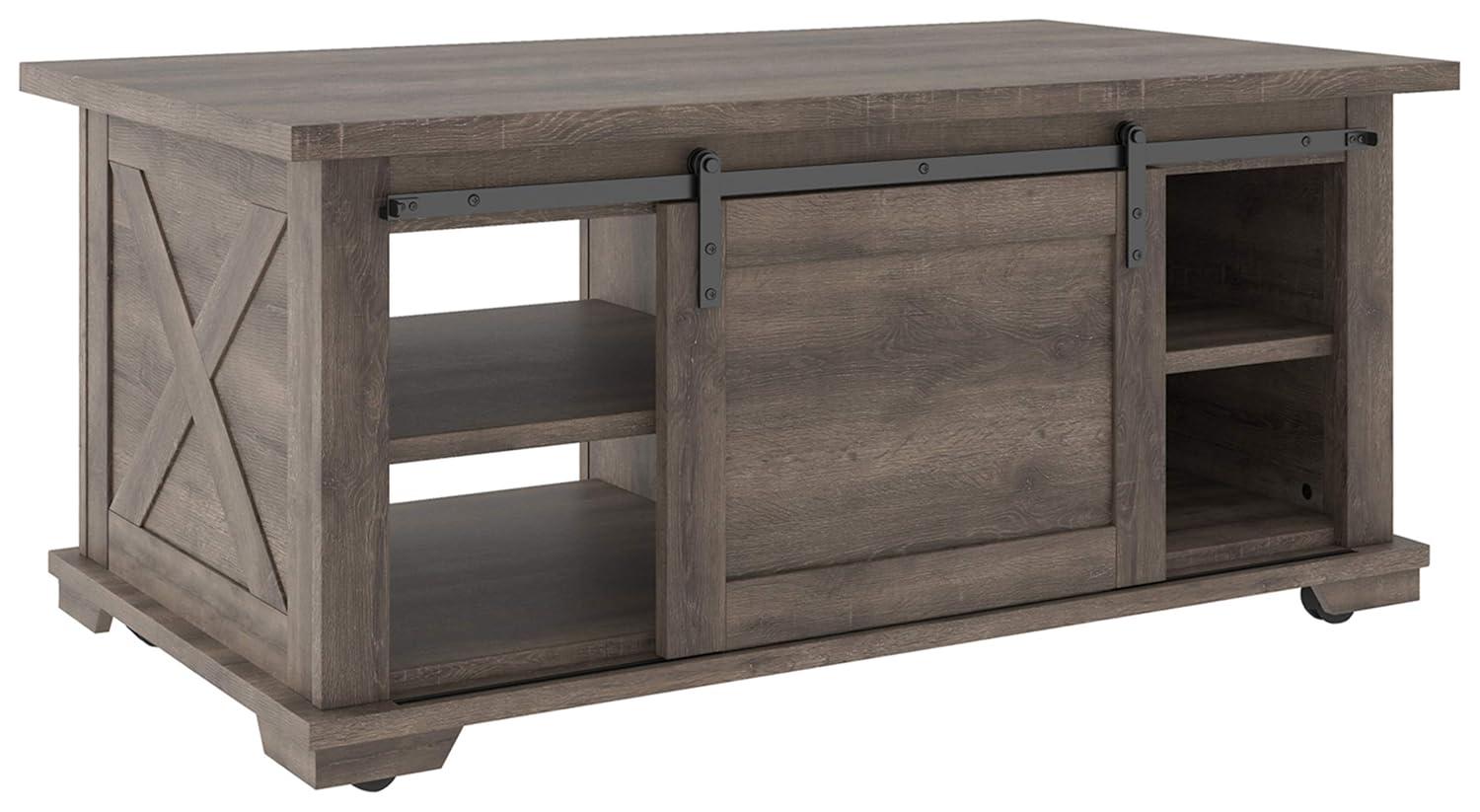 Contemporary Two-Tone Sliding Barn Door Coffee Table with Storage