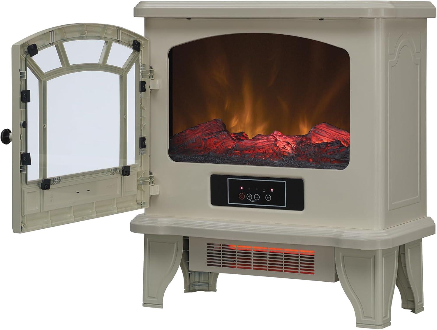 YfulYde Electric Fireplace Stove 1500 Watt Infrared Heater with Flickering Flame Effects - Cream