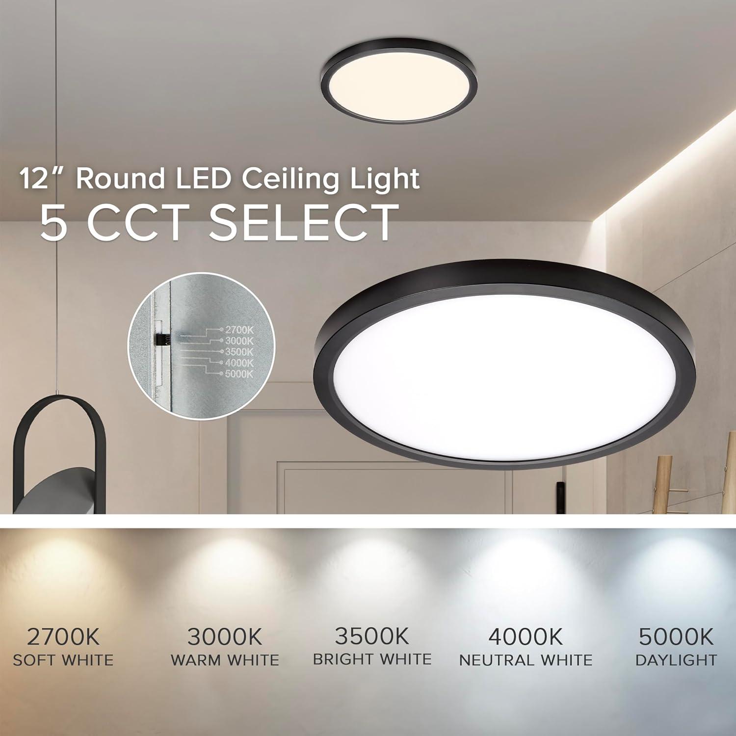 Maxxima 12 in. LED Flush Mount Ceiling Light, 5 CCT Round Panel Light