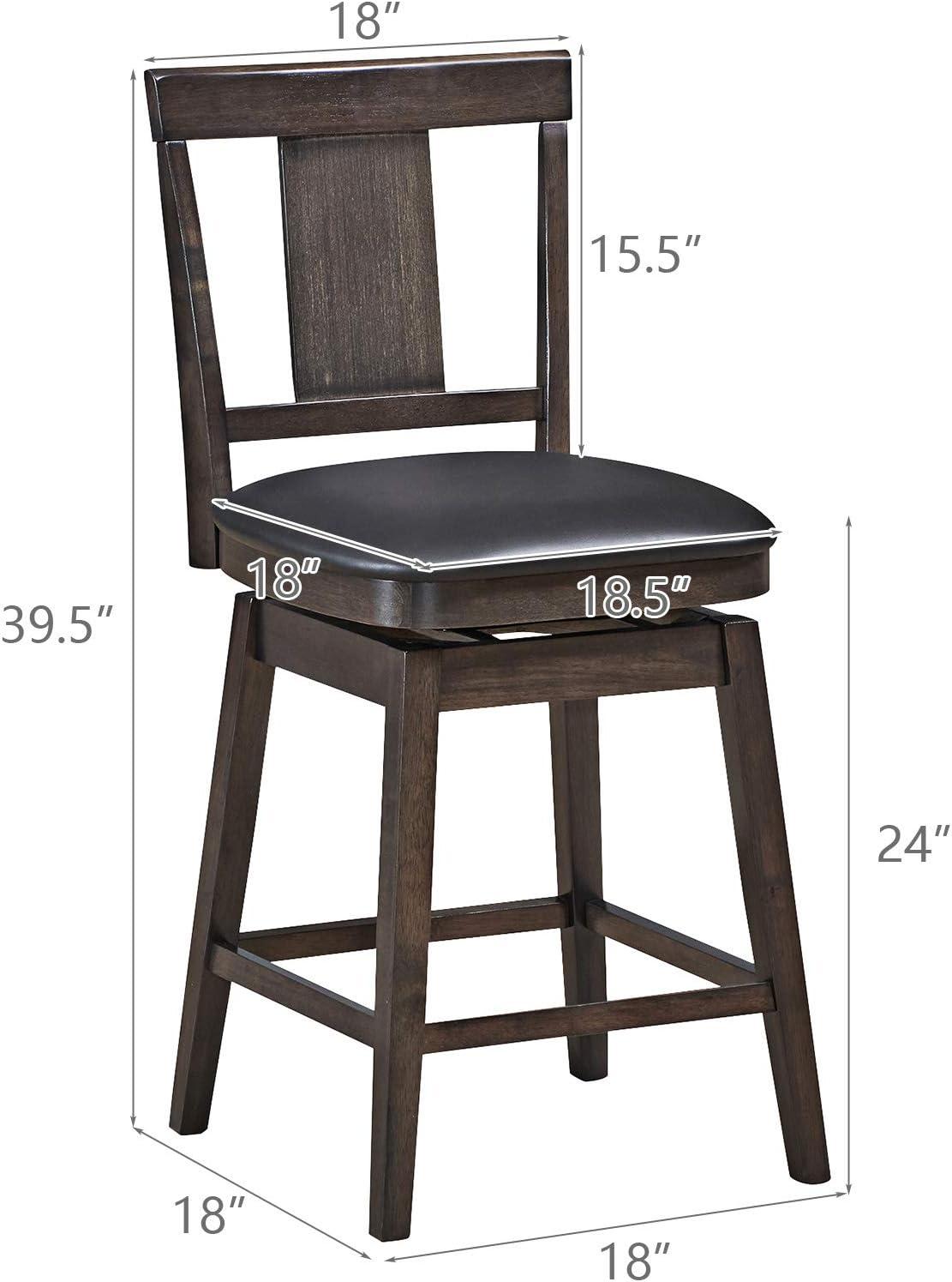 Set of 3 Swivel Bar Stool 24 inch Upholstered Seat Bar Chair Counter Kitchen Pub