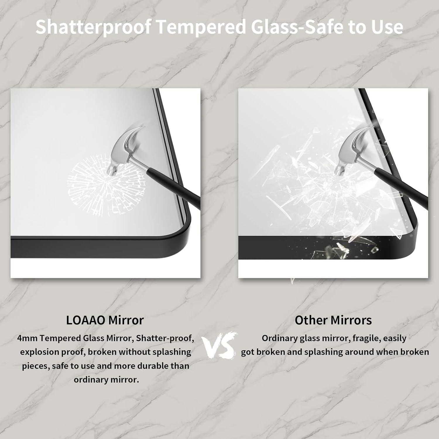 LOAAO 36X36 Inch Black Metal Framed Bathroom Mirror for Wall, Matte Black Bathroom Vanity Mirror Farmhouse, Anti-Rust, Tempered Glass, Hangs Horizontally or Vertically