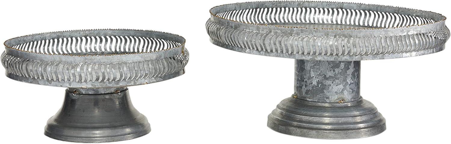 DecMode 12", 16"W Gray Metal Galvanized Cake Stand, 2-Pieces