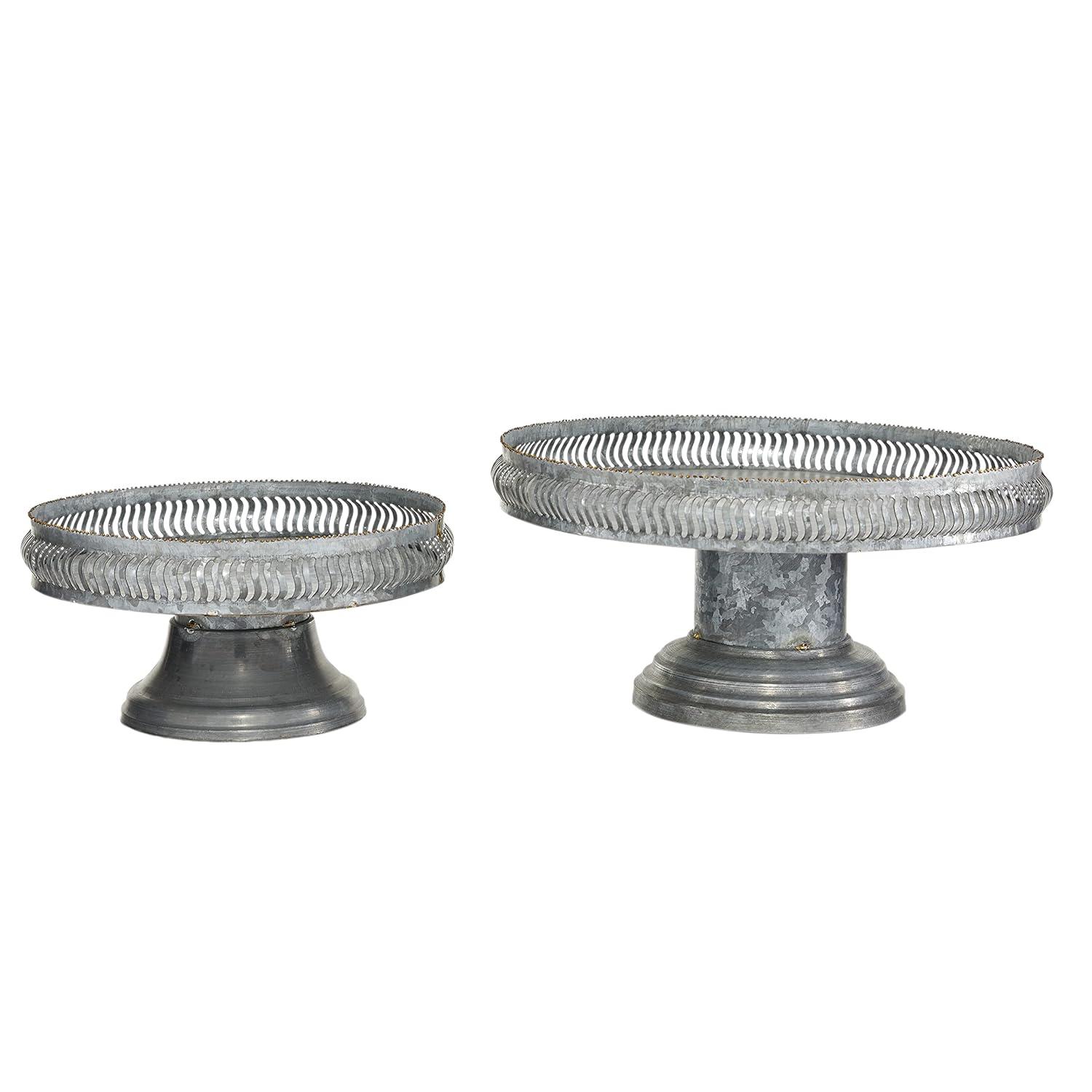 DecMode 12", 16"W Gray Metal Galvanized Cake Stand, 2-Pieces