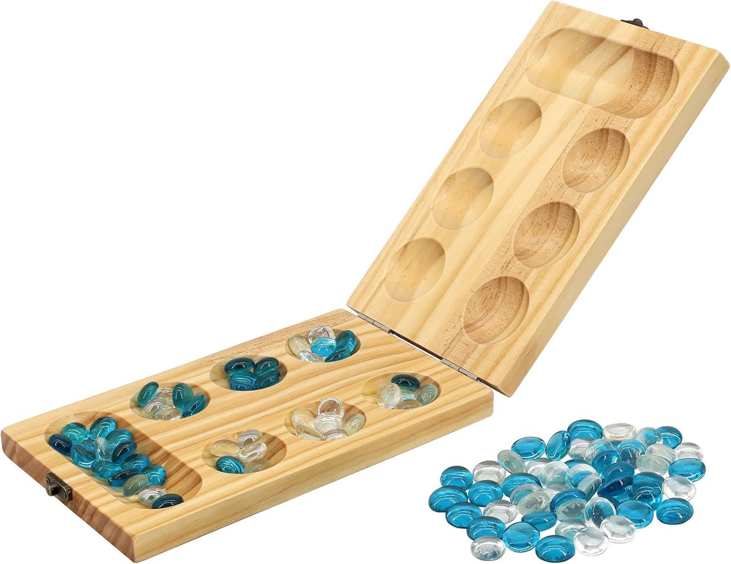 Compact Birch Wood Folding Mancala Game Set