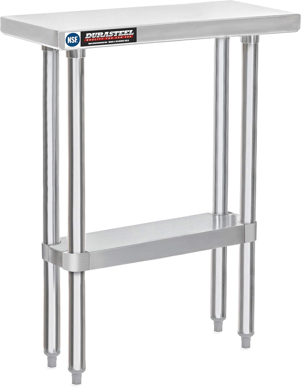 30 x 12 Inch Stainless Steel Table w/ Adjustable Die Cast Corner Bracket Under Shelf - NSF Certified