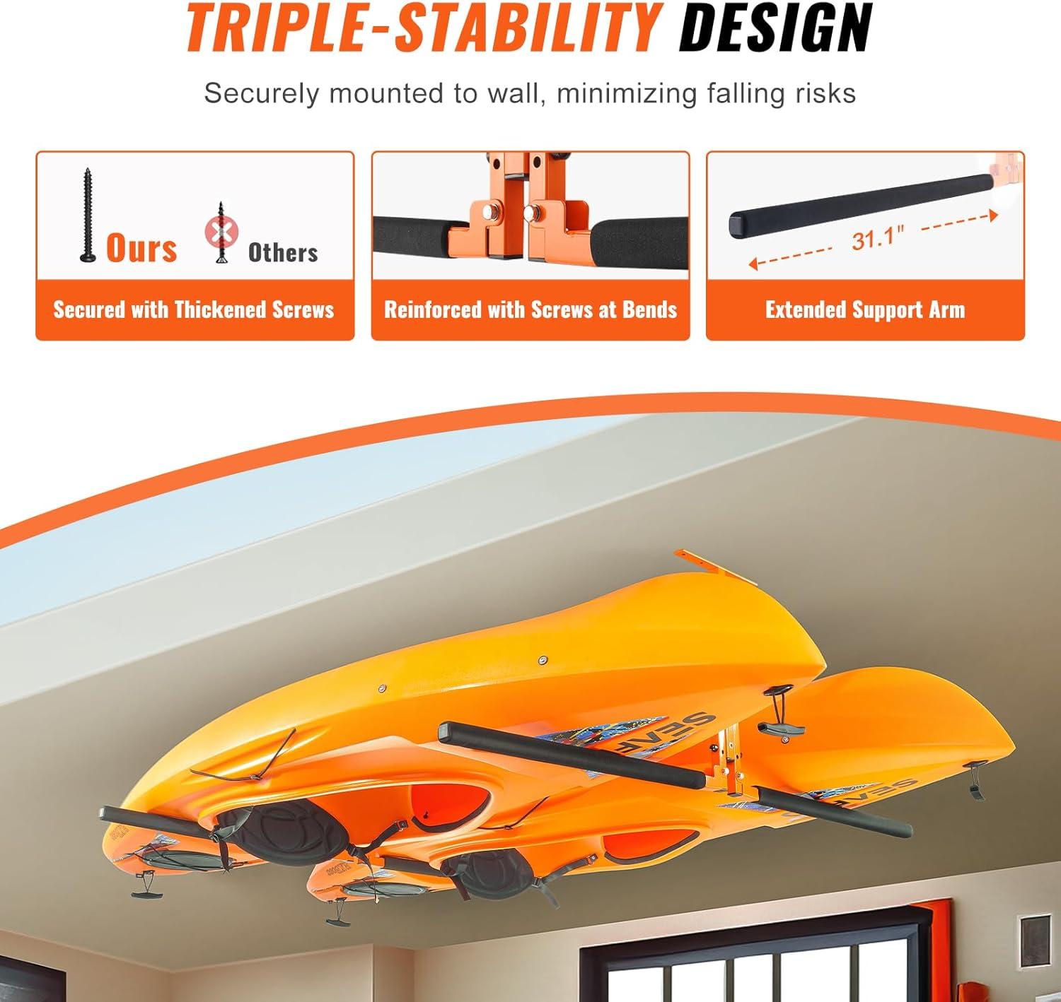 Steel Ceiling Mounted Adjustable Kayak Rack