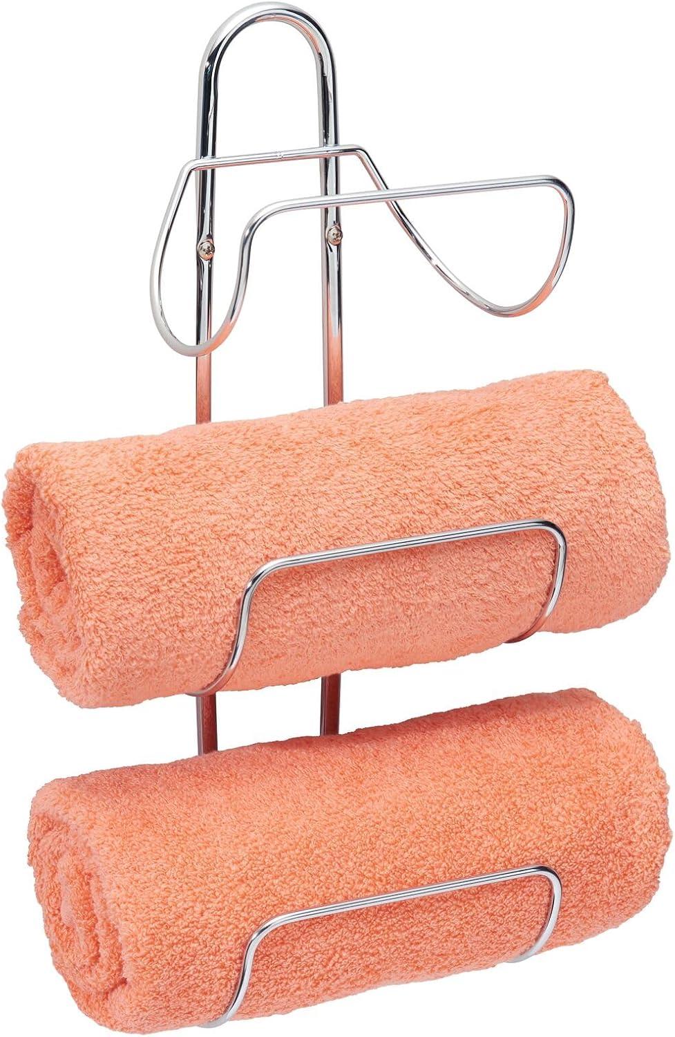 mDesign Metal 3-Tier Wall Mount Towel Rack Holder and Storage Organizer