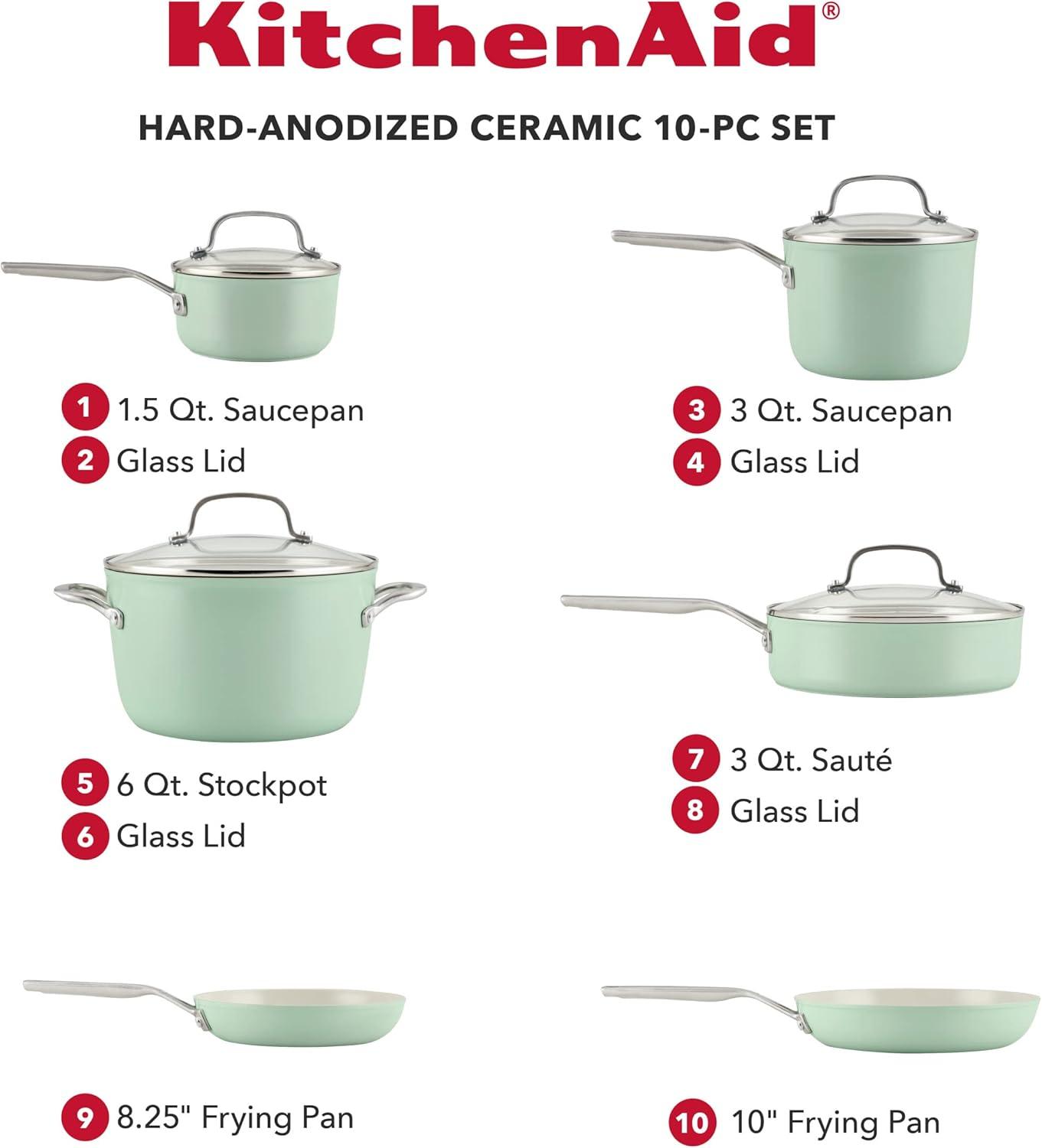 KitchenAid ® Pistachio Hard-Anodized Ceramic Non-Stick 10-Piece Cookware Set