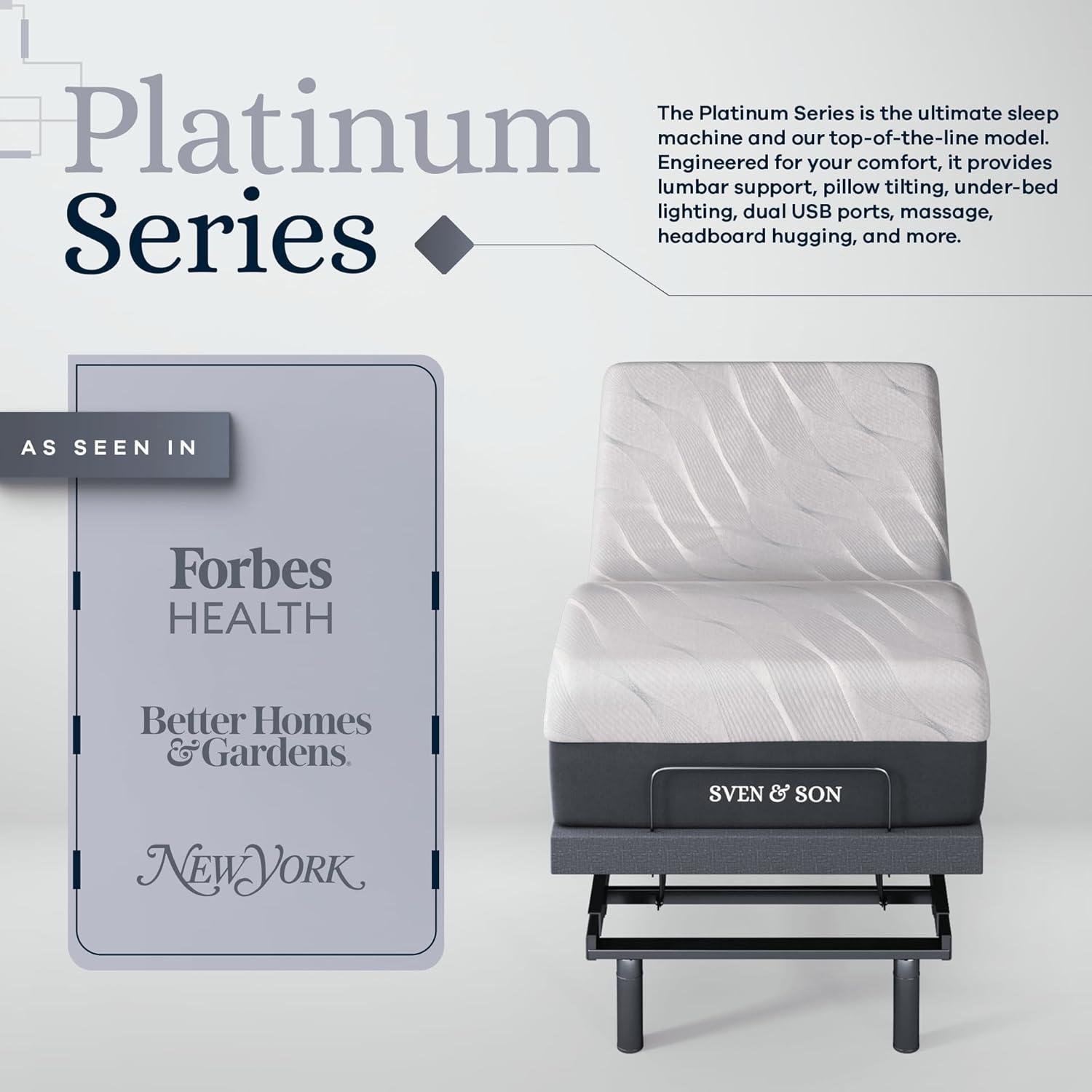 Sven & Son Platinum Adjustable Bed Base (Frame) + 10 in Memory Foam Matt (Firm), Lumbar Support, Head (Pillow) Tilt, Massage, USB - Twin XL