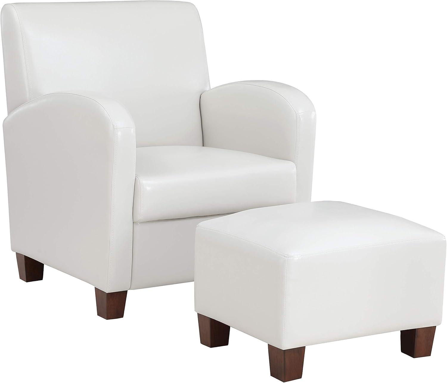 Aiden Chair & Ottoman Cream Faux Leather with Medium Espresso Legs