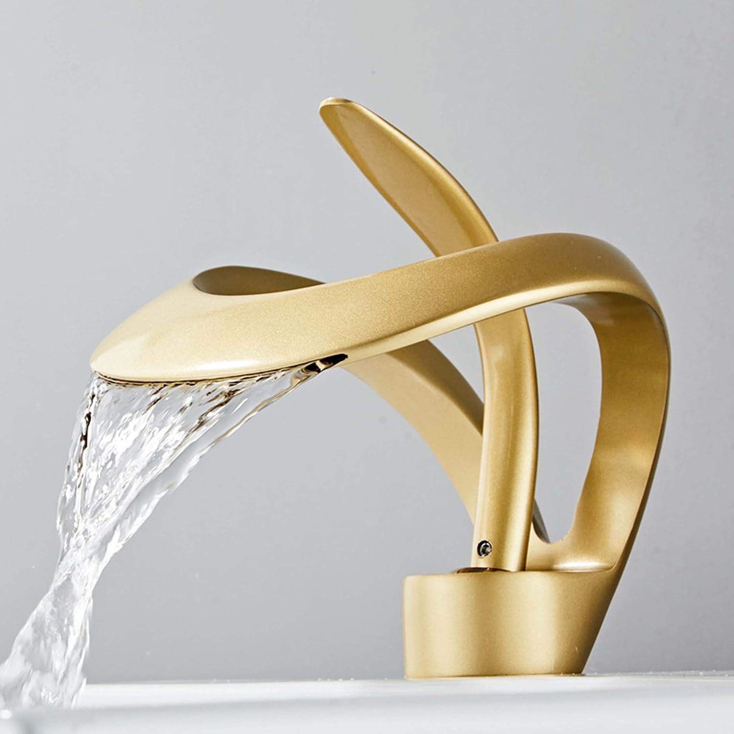 Brushed Gold Solid Brass Waterfall Bathroom Faucet