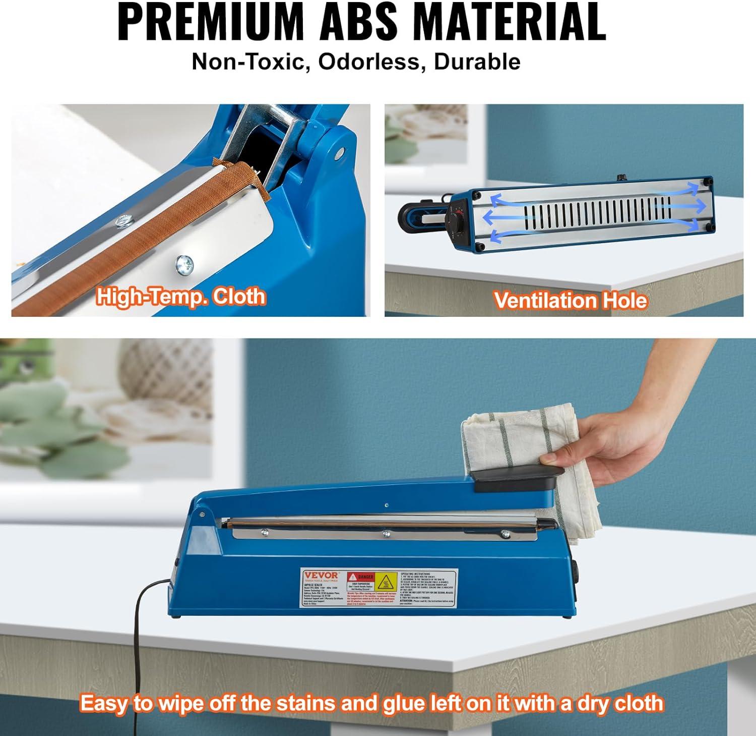 Impulse Sealer 12 inch, Manual Heat Seal Machine with Adjustable Heating Mode, ABS Shrink Wrap Bag Sealers for Plastic Mylar PE PP Bags, Portable Poly Bag Sealing Machine with Extra Replace Kit