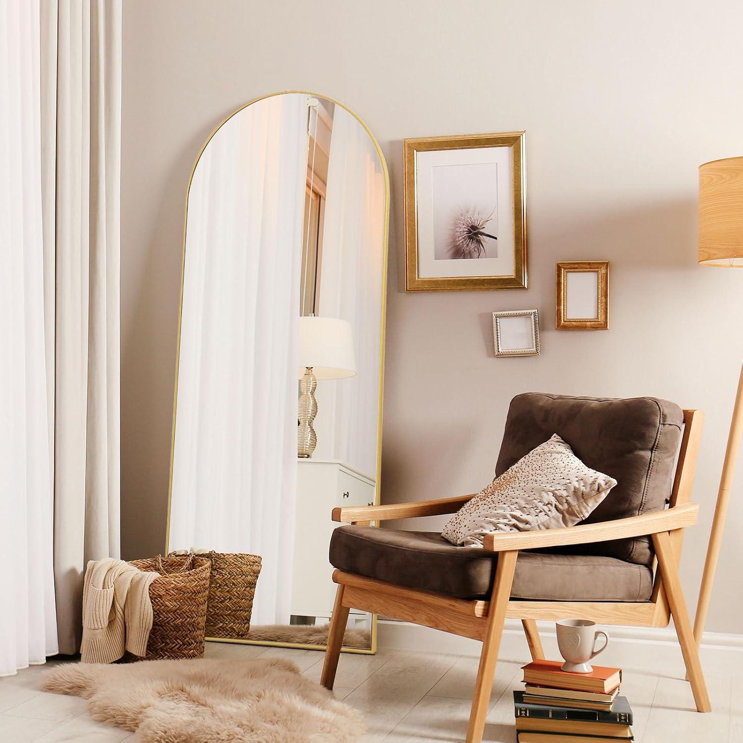 Antok Arched Full Length Mirror, 58"x18" Floor Mirror Freestanding, Floor Standing Mirror Full Body Mirror with Stand for Bedroom, Hanging Mounted Mirror for Living Room Cloakroom,Gold