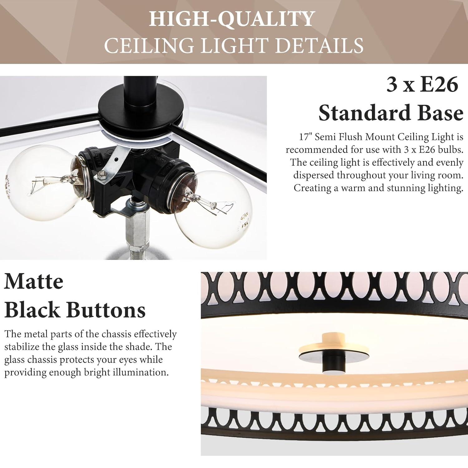 JONATHAN Y Ilsa 17" 3-Light Crystal/Metal Drum Semi-Flush Mount, Black by JONATHAN Y
