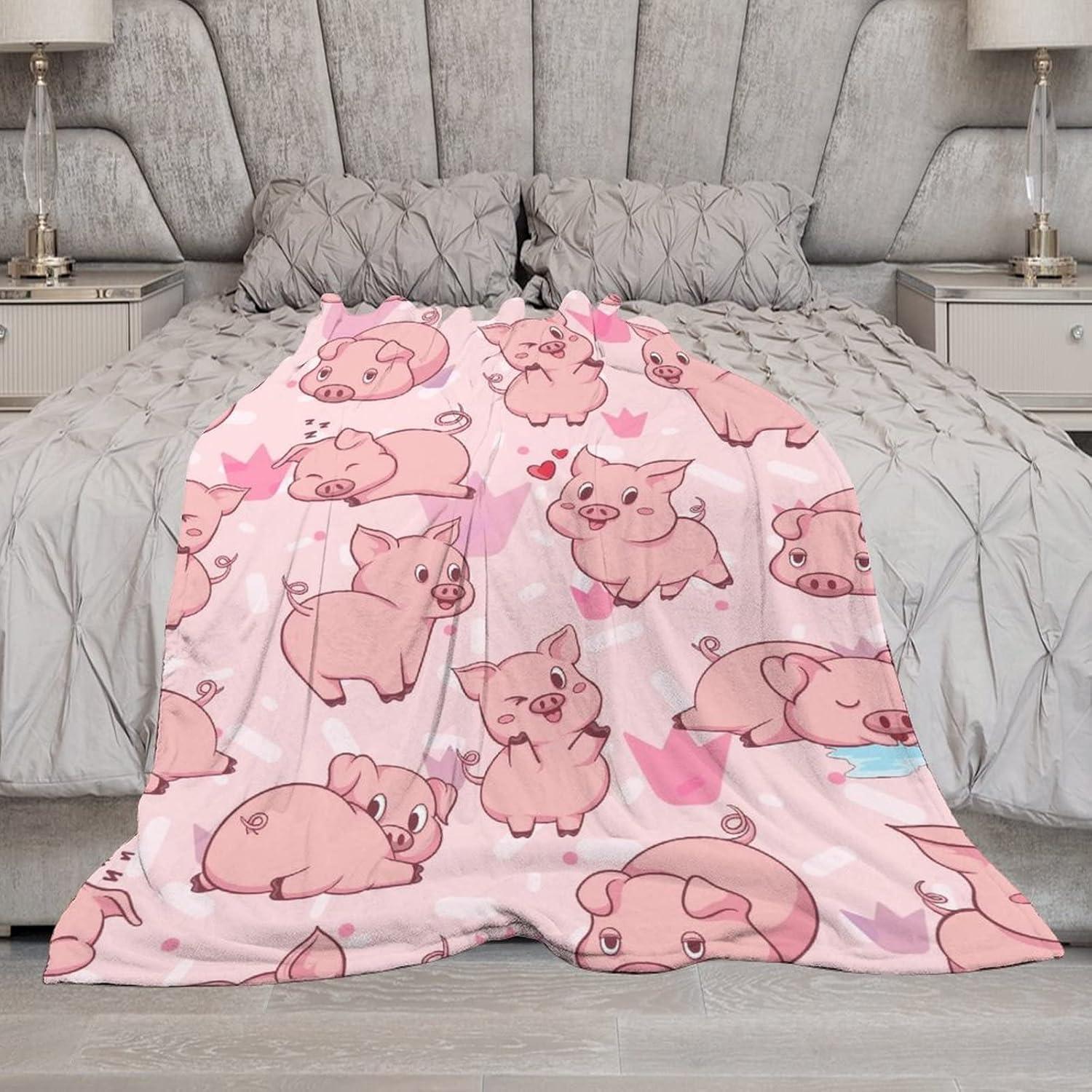 Cute Cartoon Pig Flannel Fleece Throw Blanket, Super Soft Lightweight Blankets for All Season, Fleece Blankets for Couch/Bed, Fuzzy Plush Blanket for Home Decorations