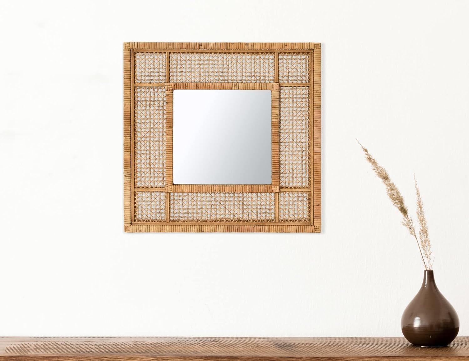 Boho Chic 26" Natural Rattan and Wood Square Wall Mirror