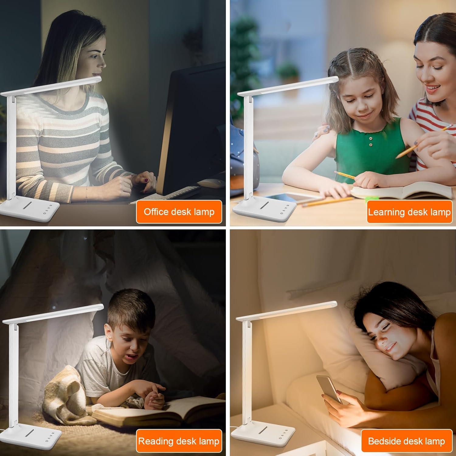 karidi LED Desk Lamp Dimmable Table Lamp with USB Charging Port, 5 Lighting Modes, Sensitive Control, Foldable Portable Desk Light for Home Office Bedroom Reading (White)