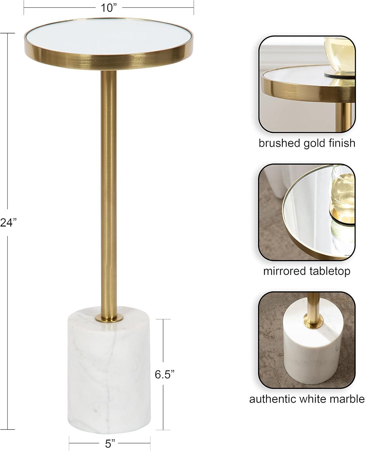 Gold and White Marble Mirrored Drink Table