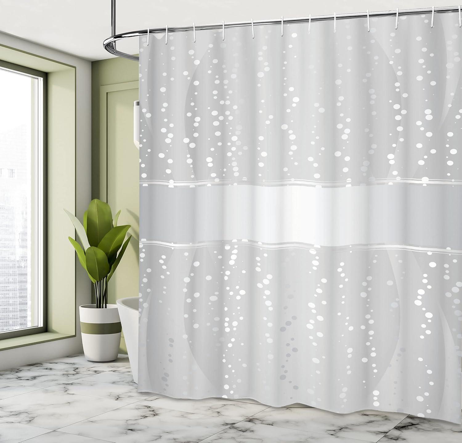 Ambesonne Grey Shower Curtain, Waves Dots Xmas, 69"Wx84"L, Grey White