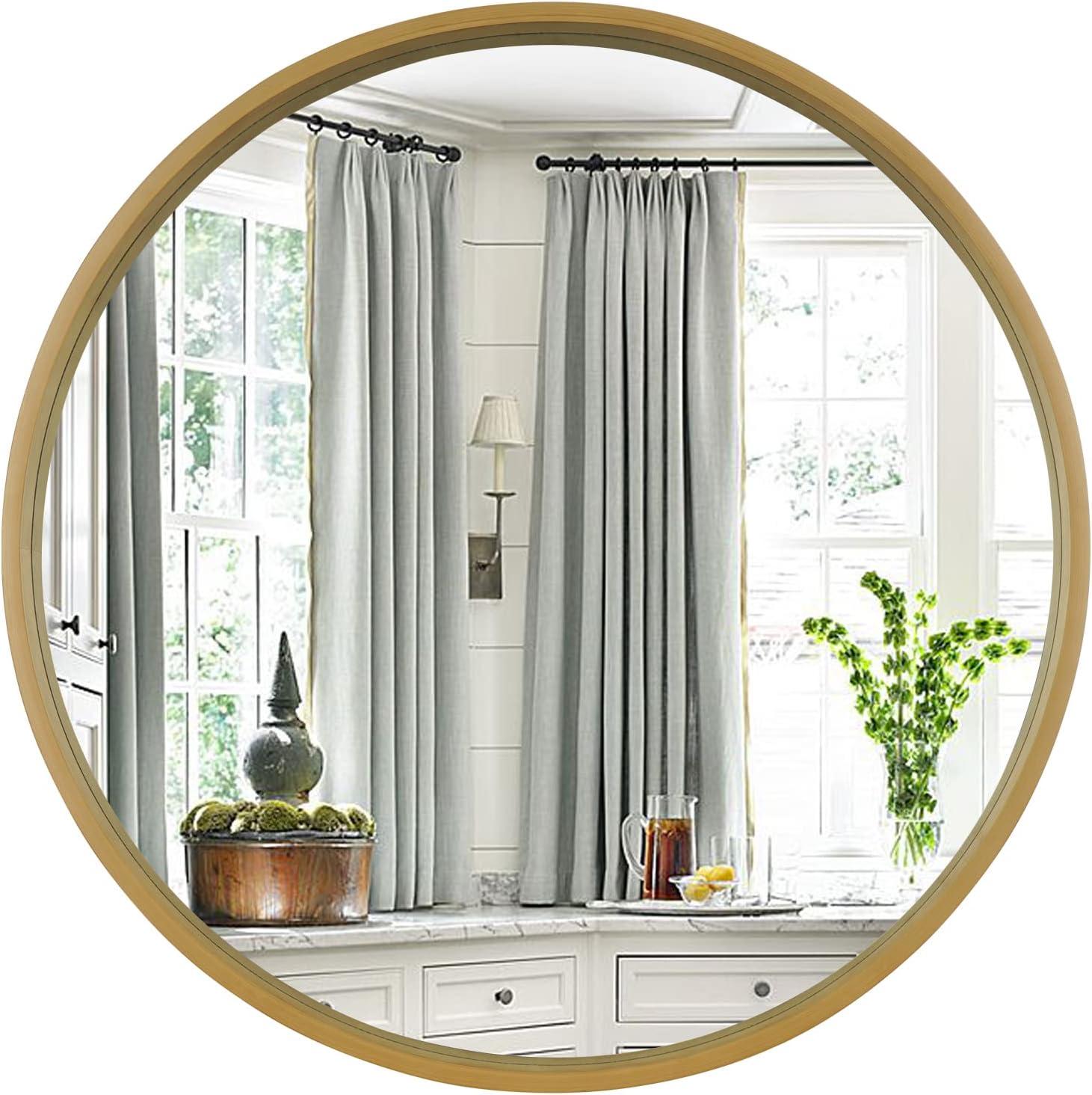 28" Wood Round Mirror Natural - WallBeyond: Pine Frame, 27" Diameter, Modern Decor, Wall Mount