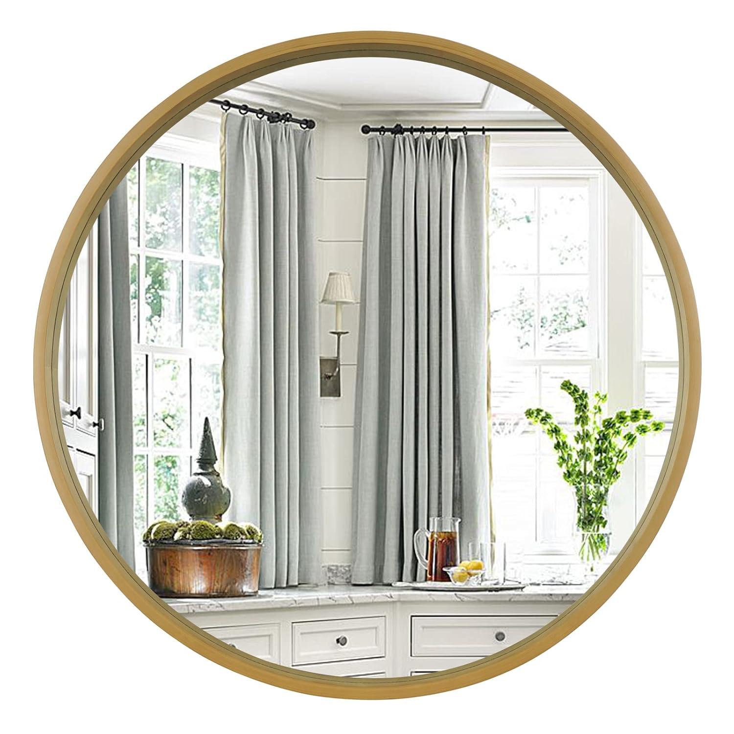 28" Wood Round Mirror Natural - WallBeyond: Pine Frame, 27" Diameter, Modern Decor, Wall Mount