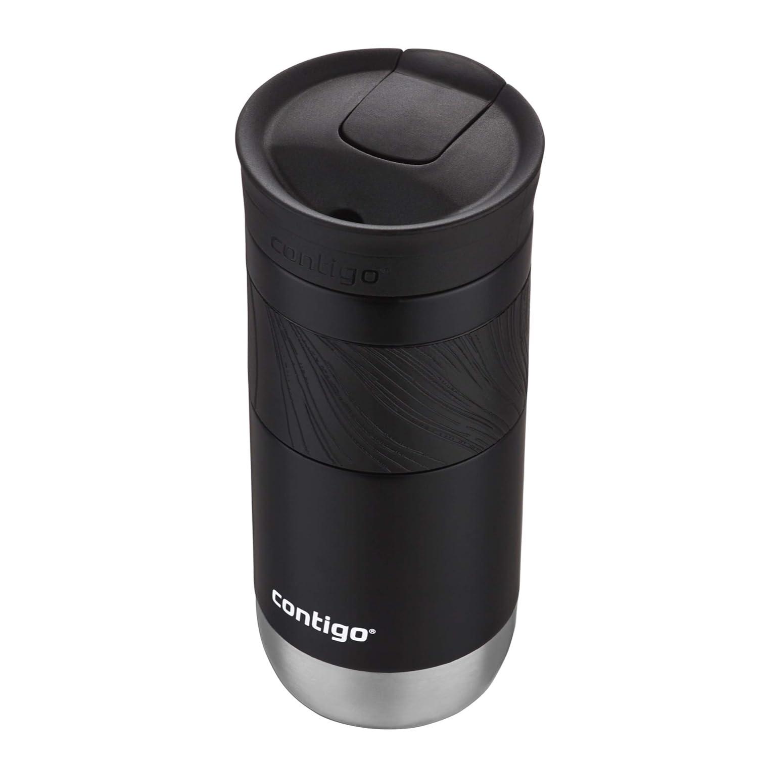 Contigo Byron 2.0 16oz Stainless Steel Travel Mug with SNAPSEAL Lid and Grip Licorice: Insulated Coffee Cup for Travel