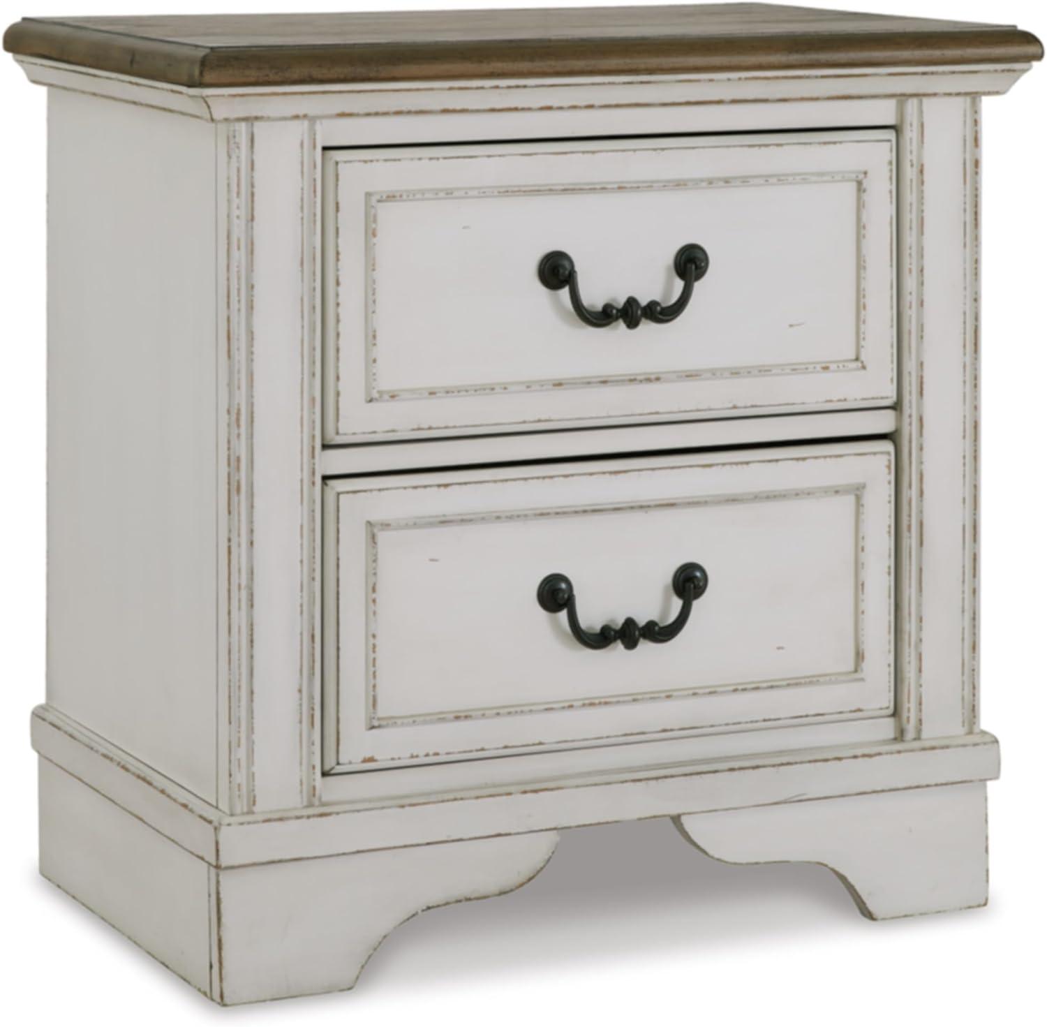 Elegant Two-Tone White and Brown Traditional 2-Drawer Nightstand