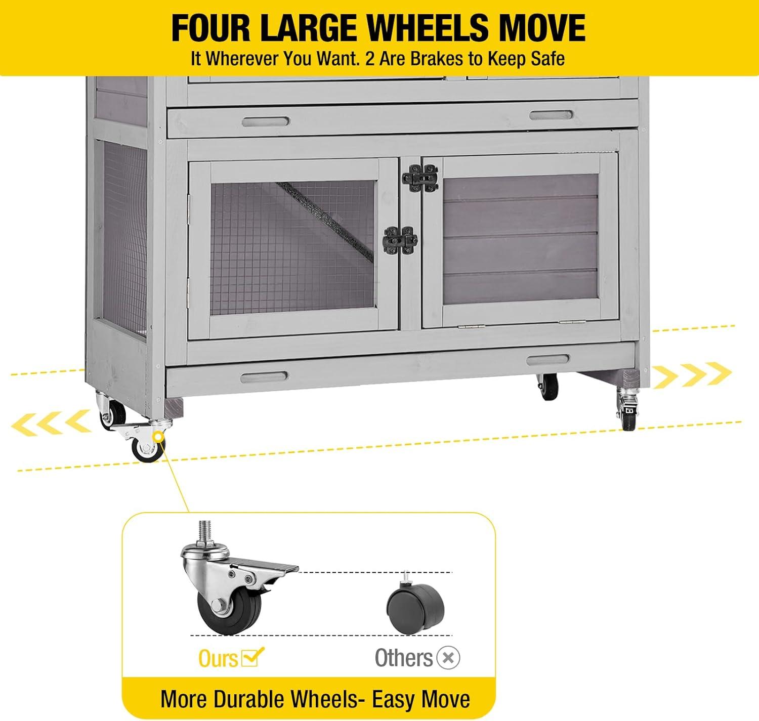 Gray and Purple Wooden Two-Story Bunny Hutch with Wheels