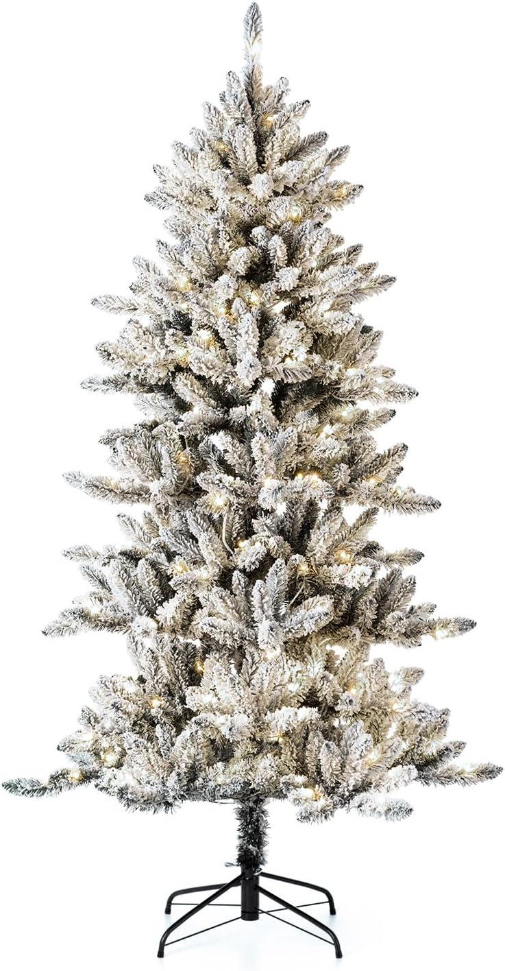Glitz Design Glitzhome 9ft Pre-Lit Snow Flocked Fir Artificial Christmas Tree with 650 Warm White