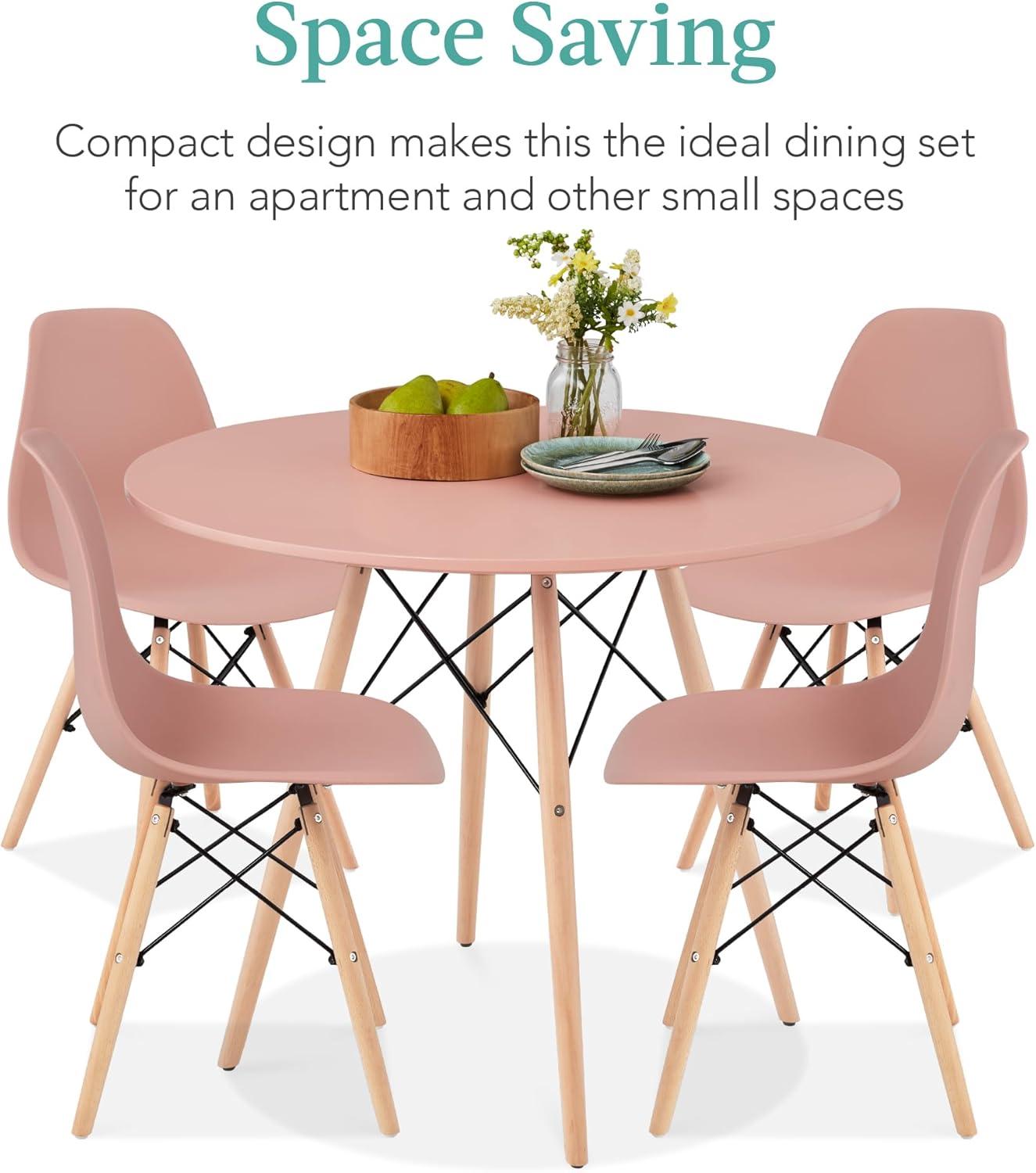 Best Choice Products Mid-Century Modern 5-Piece Dining Set, Pink/Oak