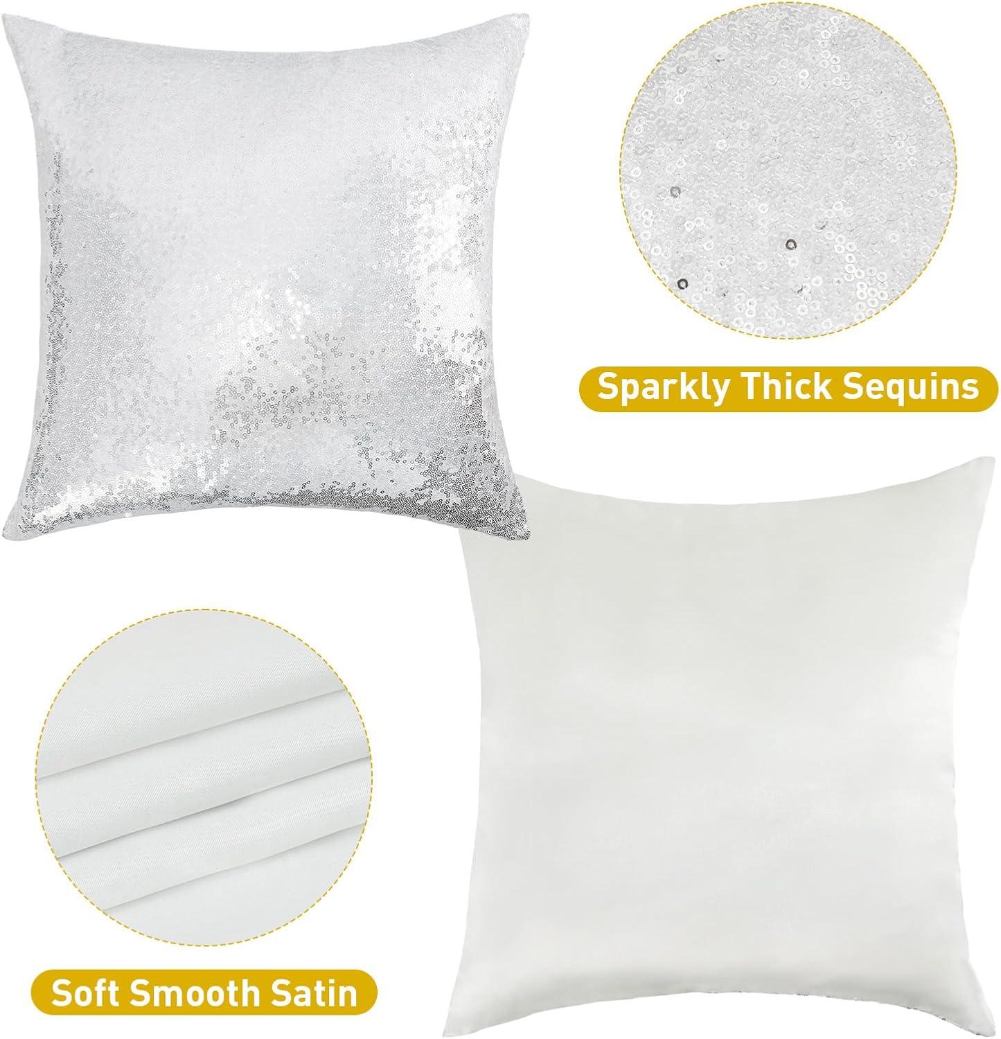 PiccoCasa 4 Pcs Sequin Throw Pillow Covers, Decorative Cushion Covers for Sofa Car Seat, 18"x18" Silver