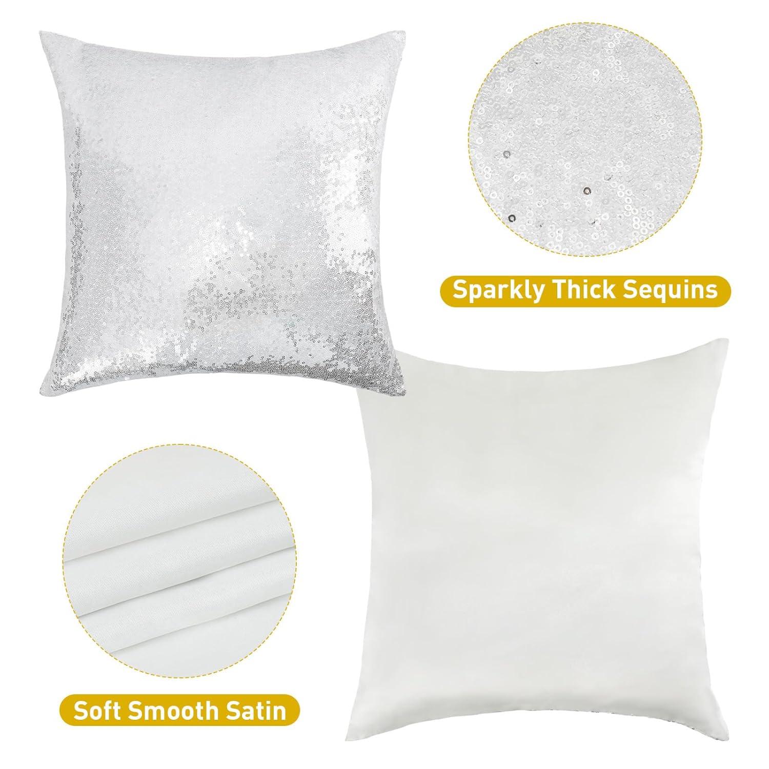 PiccoCasa 4 Pcs Sequin Throw Pillow Covers, Decorative Cushion Covers for Sofa Car Seat, 18"x18" Silver