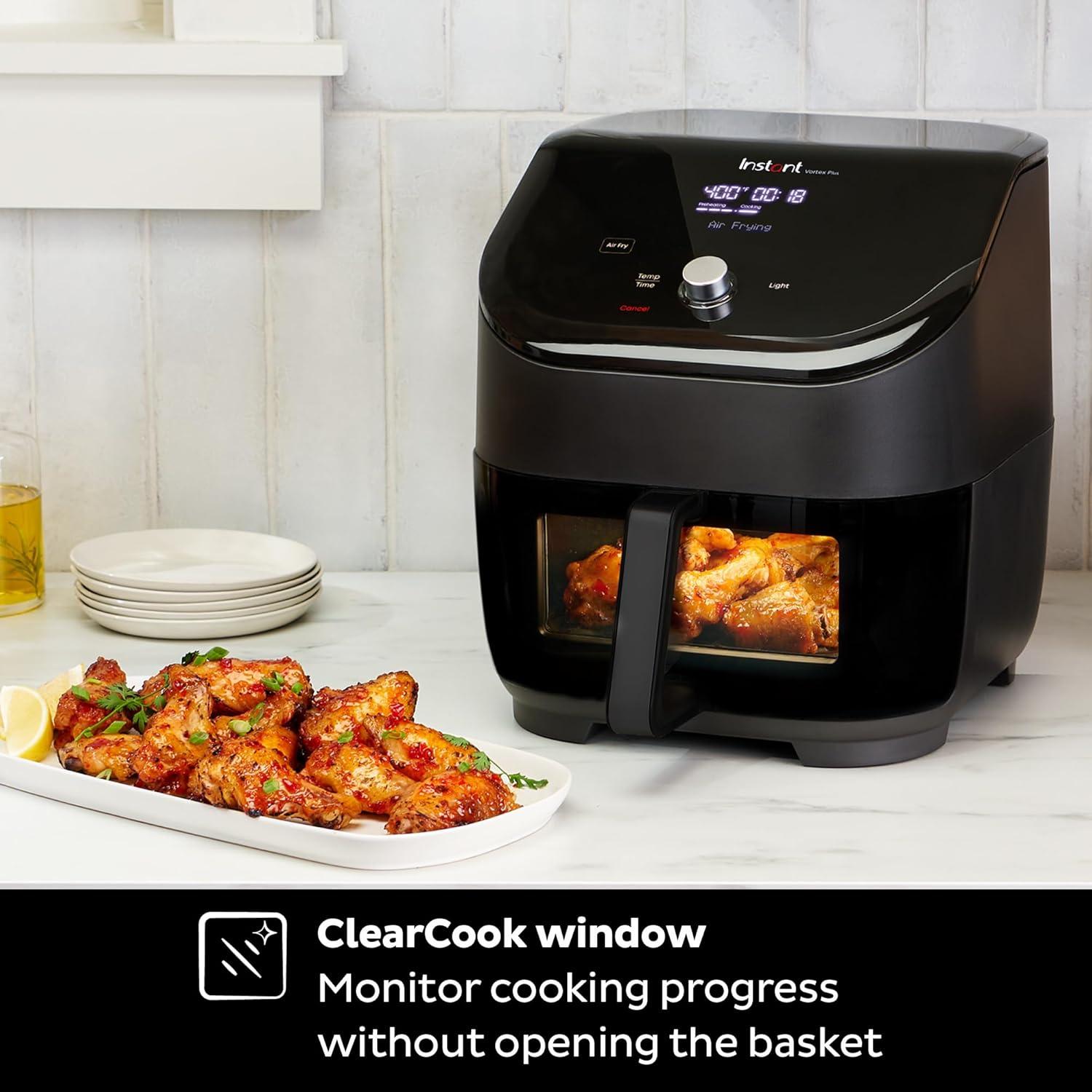 Instant Vortex Plus 6qt Air Fryer with ClearCook - Black: 1800W, 1 Year Warranty, Airfryer Sale