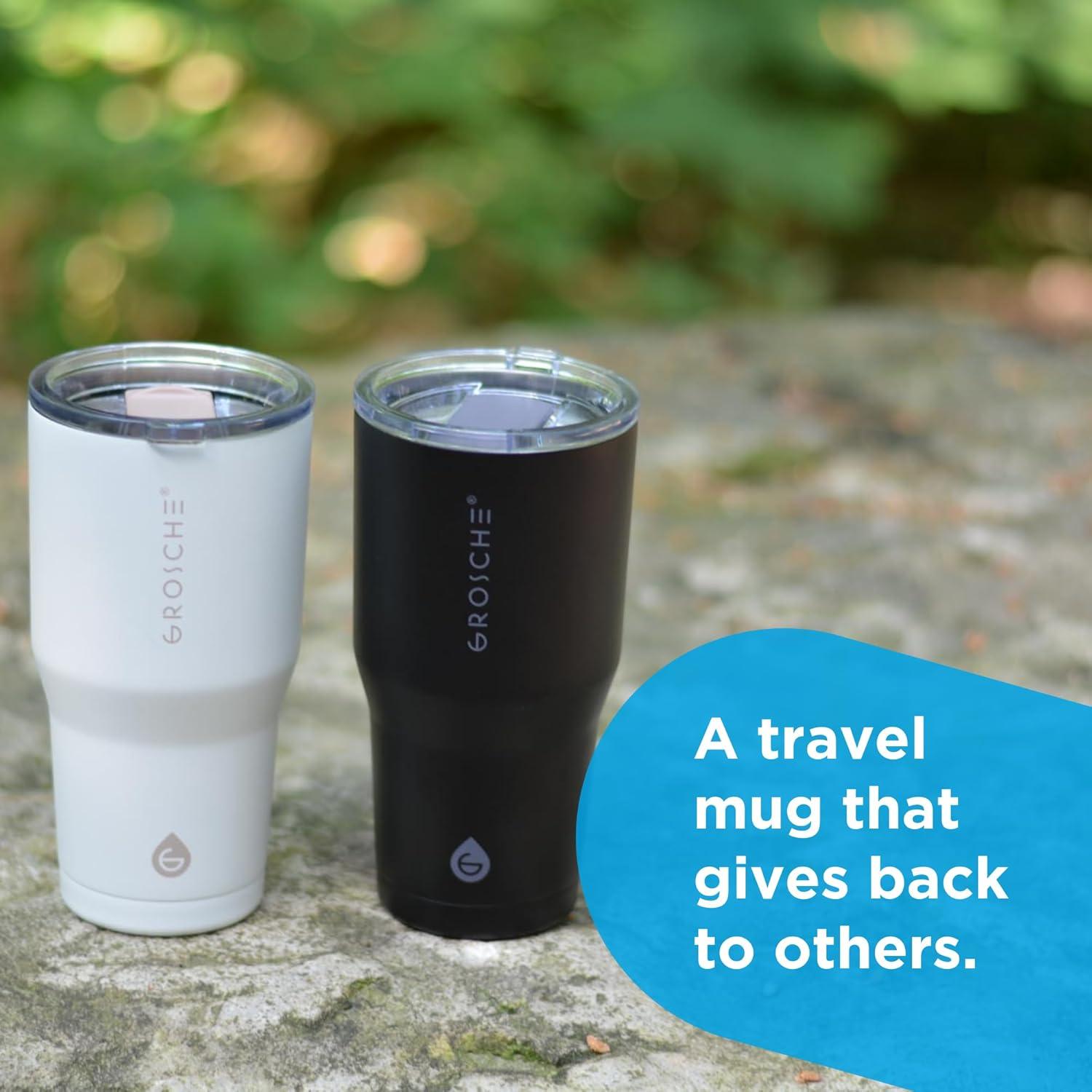 GROSCHE YUKON 20 OZ Insulated Travel Mug, Coffee Tumbler with Slider Lid, Graphite Black