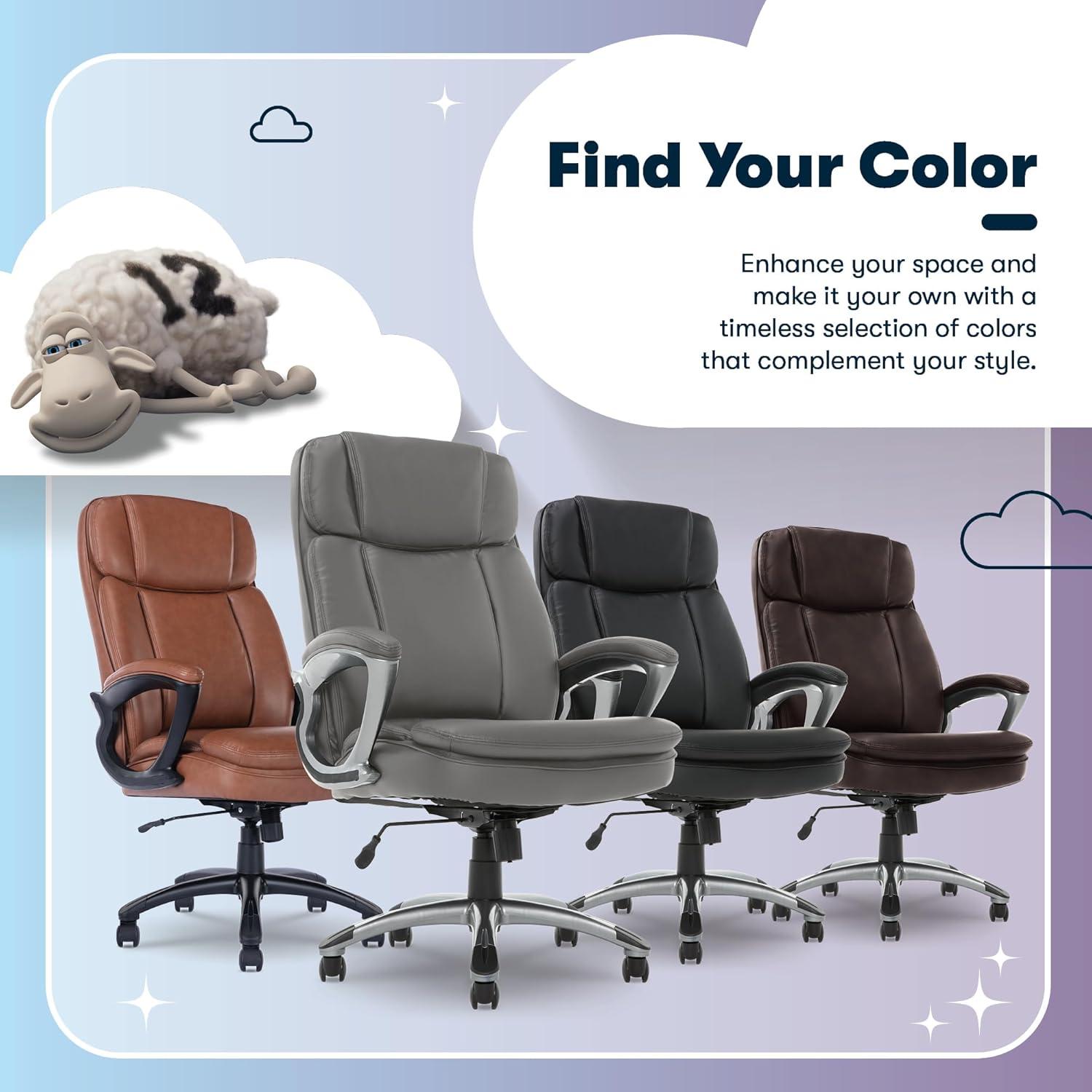 Big and Tall Executive Office Chair Opportunity Gray - Serta: Heavy-Duty, Ergonomic with Lumbar Support, Fixed Arms