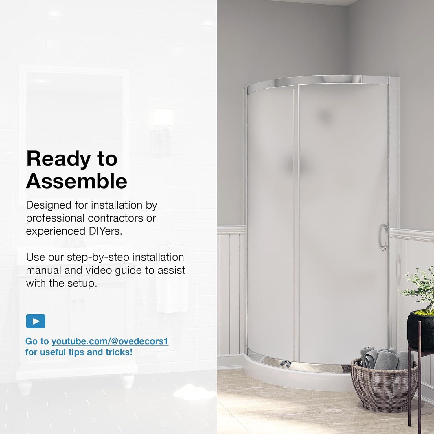 OVE Decors Breeze 33 in. Framed Round Shower Kit w/ Frosted Glass, Base, Wall