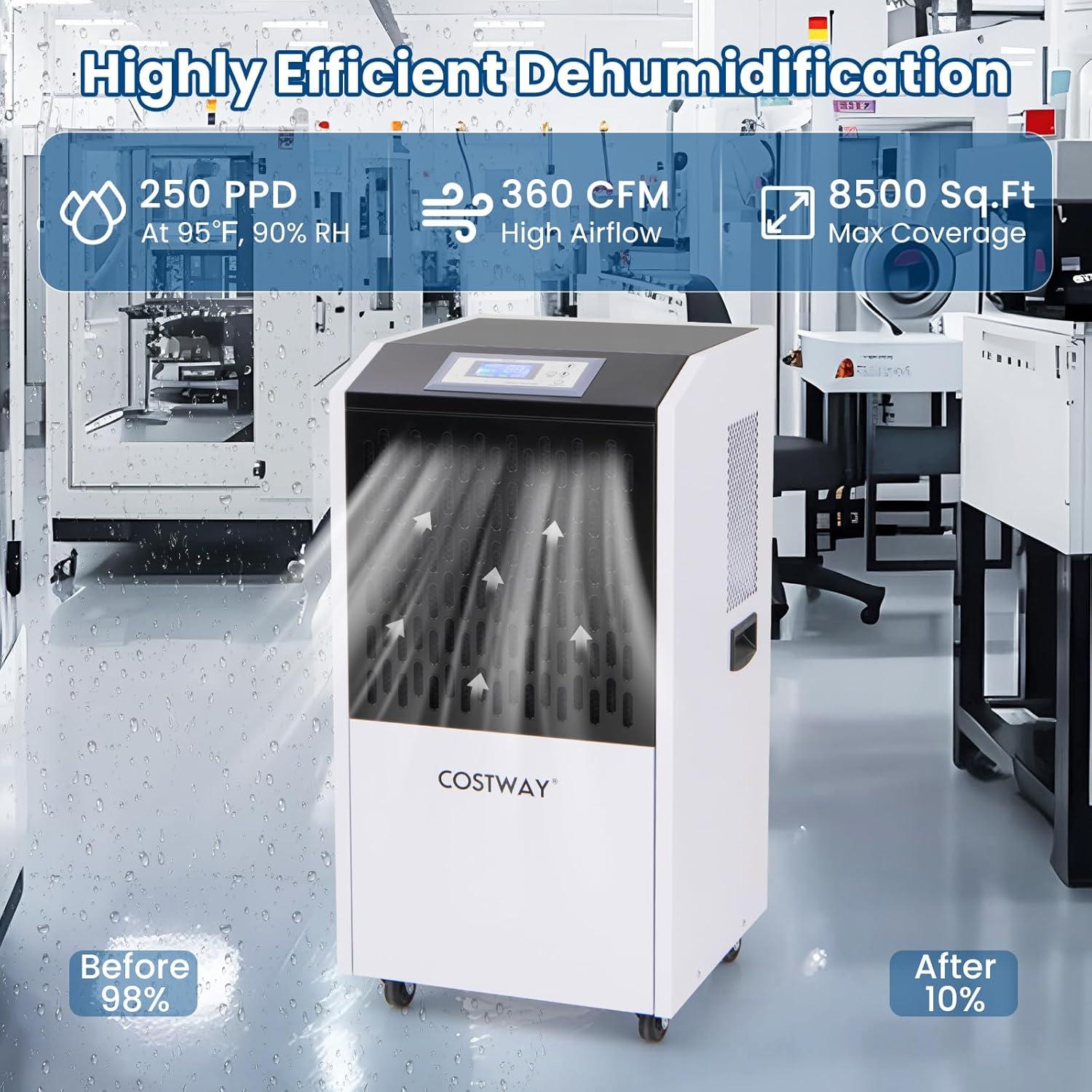 YYAo Dehumidifier,Portable Dehumidifier,Moisture Removal Machine,250 Pints Commercial Dehumidifier with Drain Hose Large Spaces up to 8500 Sq.Ft-White