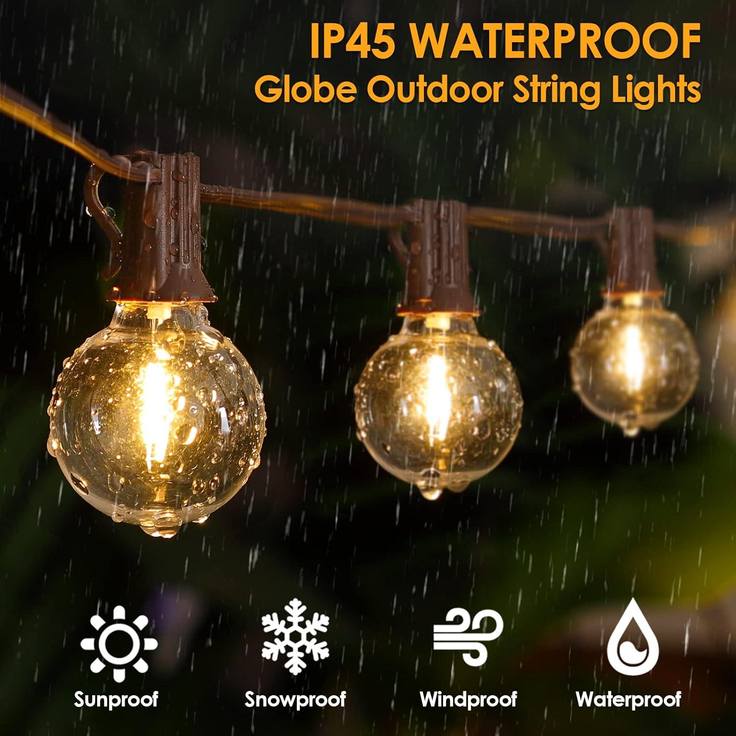 50ft Warm White LED Outdoor Globe String Lights with Brown Wire