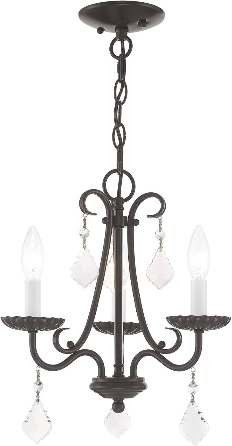 Bronze Mini Chandelier with Teardrop Crystals