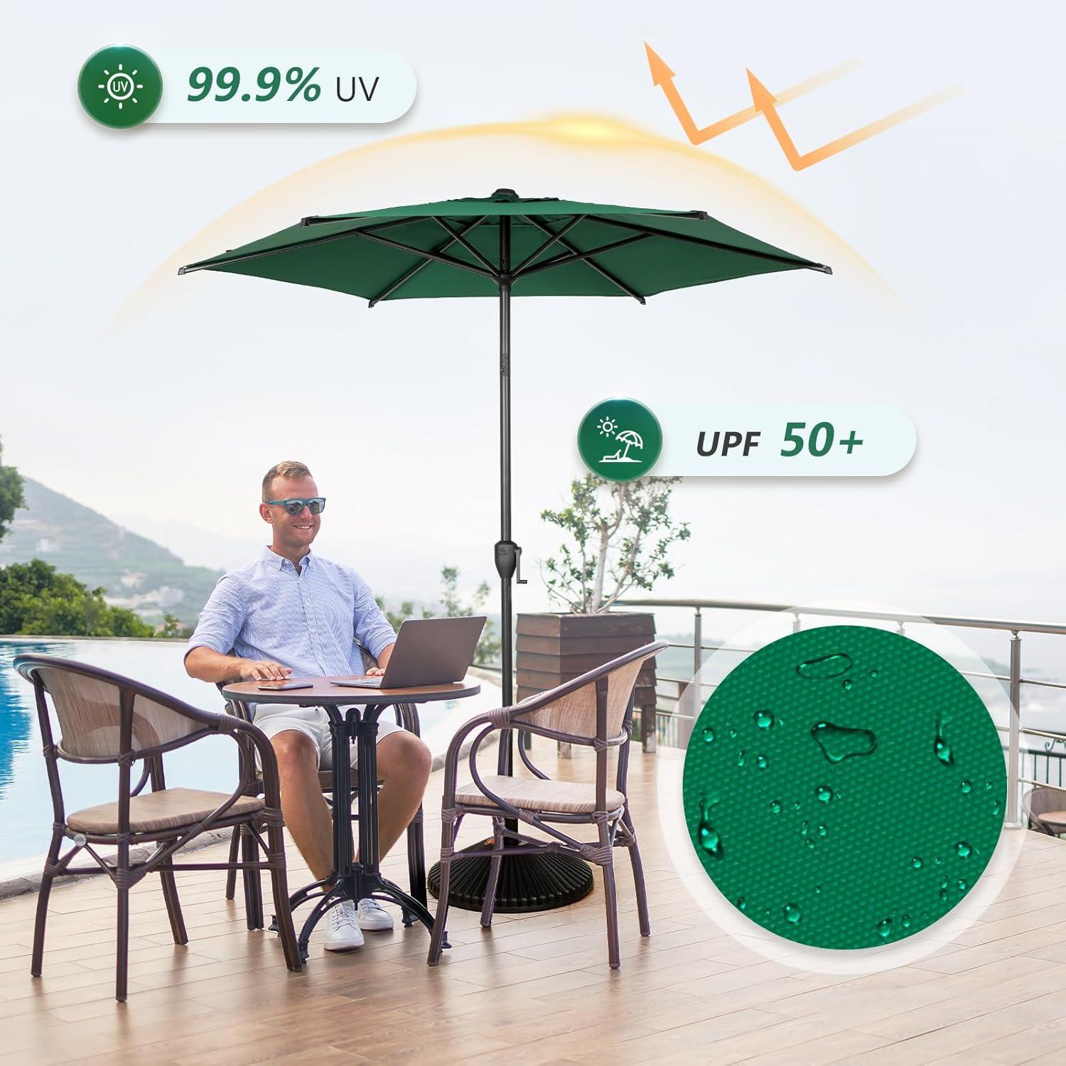 7.5ft Dark Green Hexagonal Steel Patio Umbrella with Crank Lift