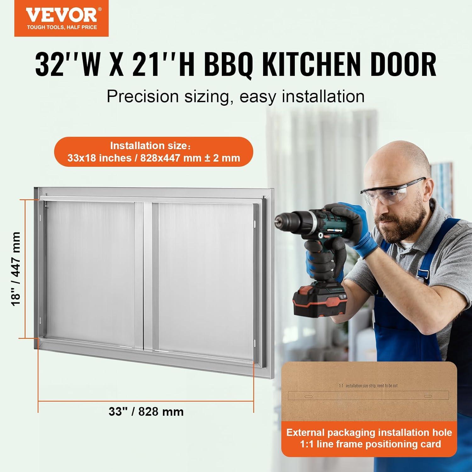 Stainless Steel Double Outdoor Kitchen Access Door 36x21 Inch