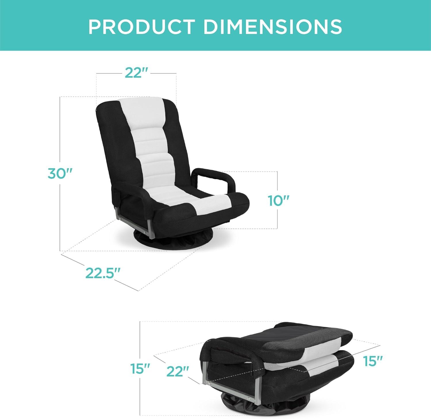 Best Choice Products 360-Degree Swivel Gaming Floor Chair w/ Armrest Handles, Foldable Adjustable Back - Black/White