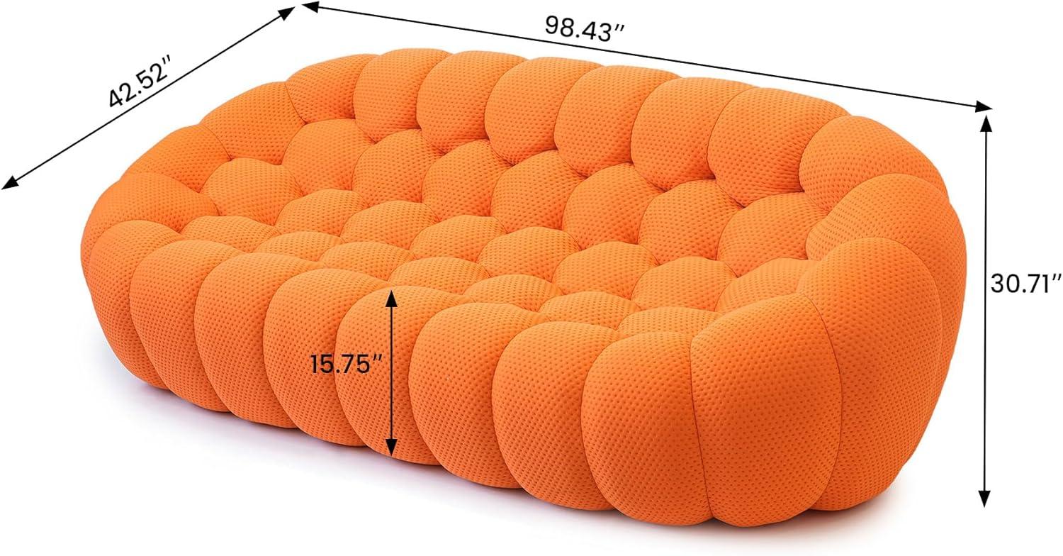 Bubble Couch, 98.43'' Modern 3-Seater Lazy Floor Couch, Memory Foam Bubble Round Sofa 3D Honeycomb Shape Curved Sofas for Living Room, Office, Apartment (Orange)